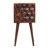 Zao – Table de Chevet Cube Sculpté en Bois Massif