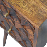 Zao – Table de Chevet Cube Sculpté en Bois Massif